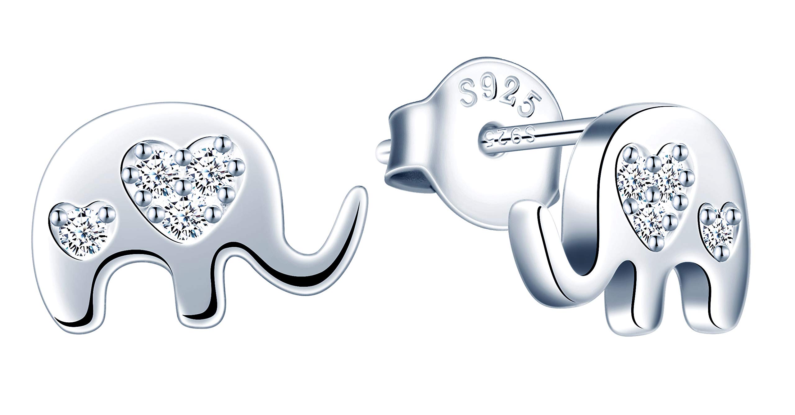 MicLee Woman's girl's Earrings, 925 Sterling silver earrings, mini elephant earrings studs, cute and elegant, Inlaid zircon, gift for Birthday, Valentine's Day and Christmas