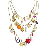 Hellodr Vintage 3-Layered Pendant Charm Necklace for Women, Bohemian Ethnic Triple Layer Stackable Chain Necklace, Unique Statement Jewelry for Party Gift