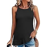 JUSTFASHIONNOW Womens Halter Tank Top Dressy Casual Camisole Tops Ruffle Hem Sleeveless Summer Blouses Beach Vacation Shirts