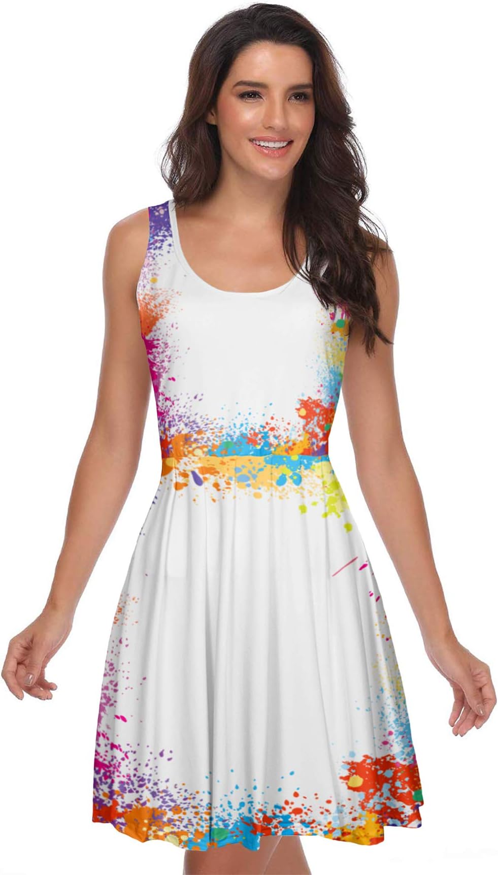 Made of Paint Stains Boarder Splatter Rainbow Splash Abstract Sleeveless Party Wedding Dresses for Women