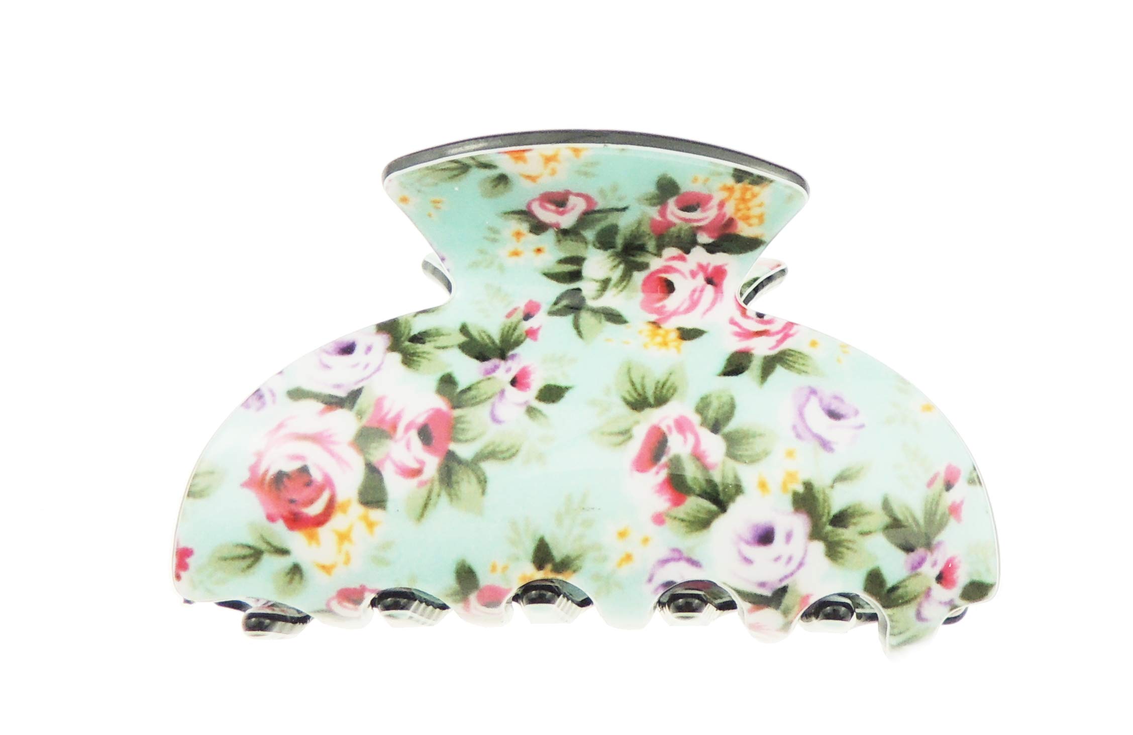 Ladies Floral English Garden Print 6cm Mini Hair Claw Clamp Clip Roses (Turquoise)