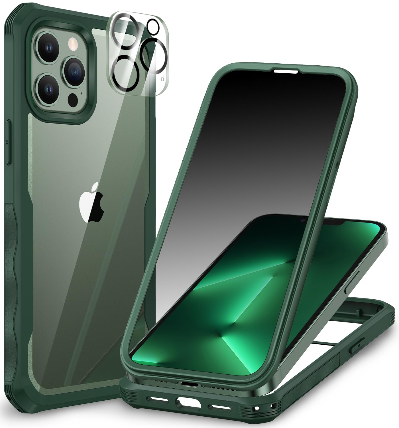 CENHUFO Compatible with iPhone 13 Pro Max Case Built-in Privacy Screen Protector with Camera Lens Protector, 360 Full Body Privacy Case for iPhone 13 Pro Max with Anti Spy Screen -Green — image 1