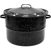 Starfrit 19.9L Carbon Steel Canning Stockpot, Rack & Lid, Black | 21Qt capacity. Holds 7 canning jars. Even heating. Inductio