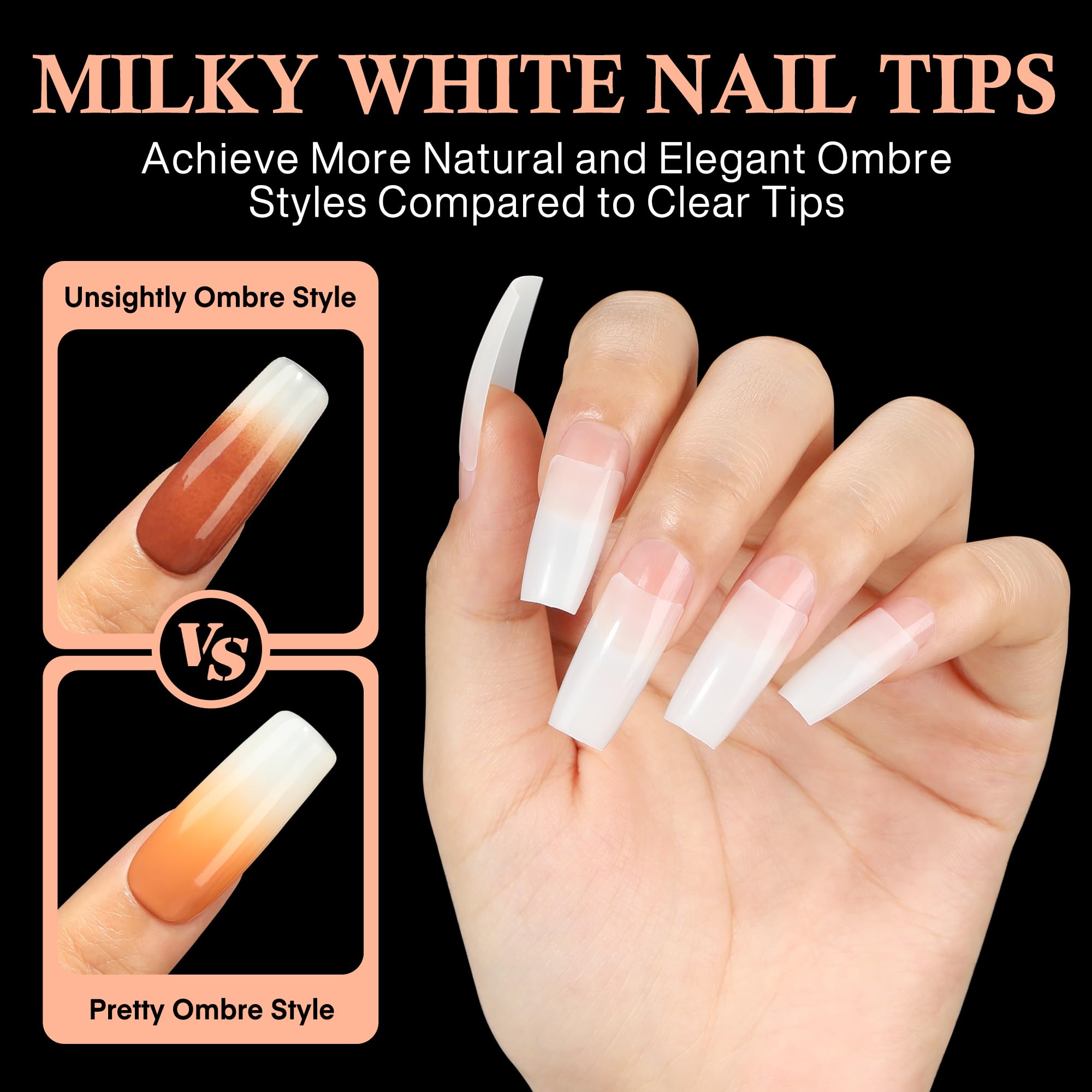 Luckyfairy 504PCS Half Cover False Nails Tips Acrylic Nail Tips Artificial False Nails Lady French Style Tip Acrylic Fake Nails For Nail Extensions Art Salon Home DIY - Image 6