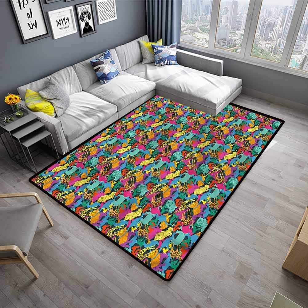 Indoor Area Rug Safari Carpet for Home Decor Lion Monkey Giraffe Colorful (4'7"x6'6")
