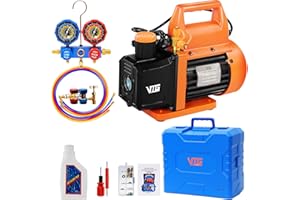VTG VOGTEN 4.5 CFM AC Vacuum Pump and Gauge Set,for Mini Split,HVAC,Auto Systems,Manifold Gauge Kit Compatible with R22, R32, R134a,R410a,Includes 3 Hoses,R134a Can Tap,Upgraded Trifold Storage Case
