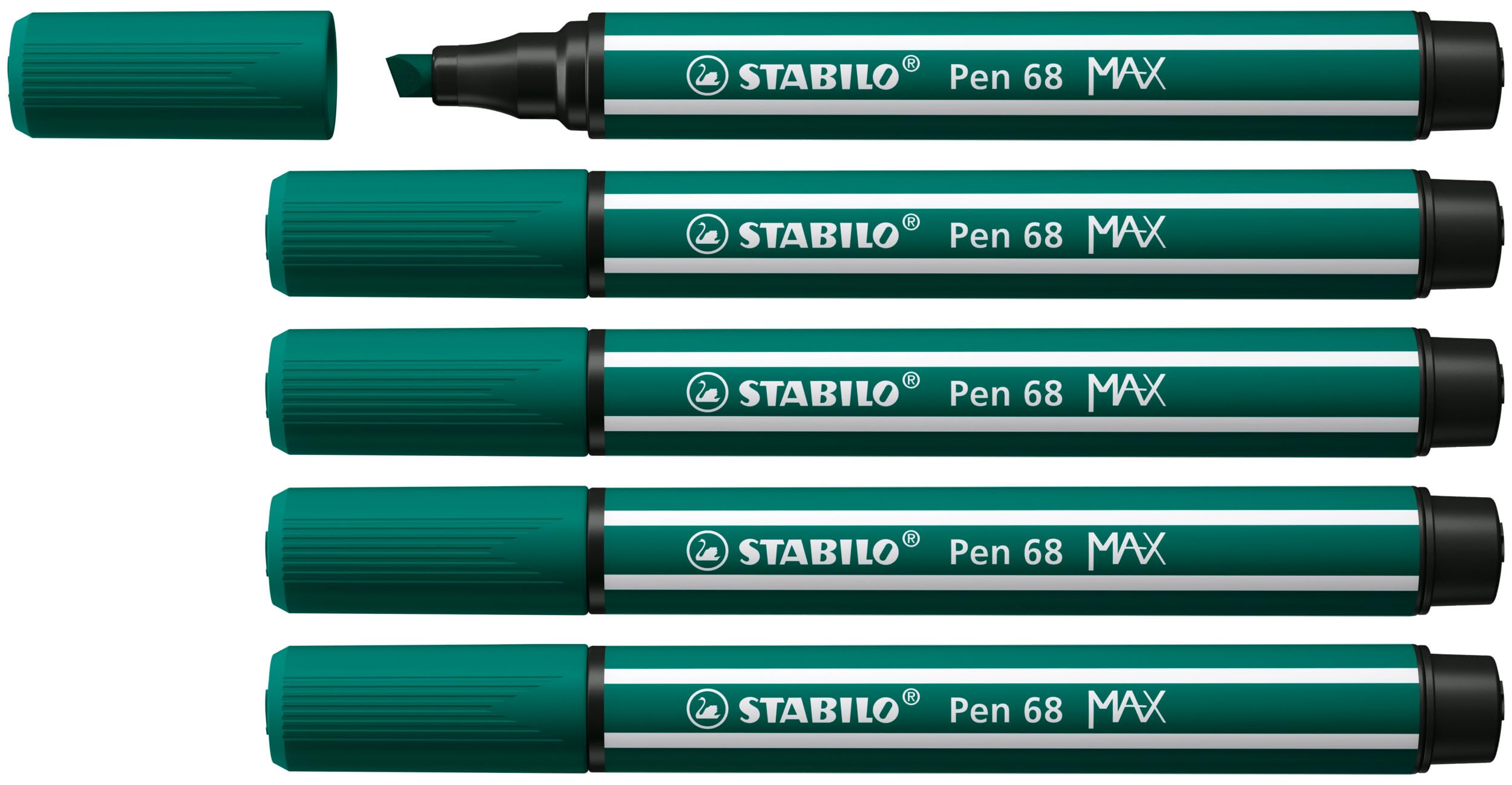 STABILO Pen 68 MAX - Premium Fibre-Tip Pen with Chisel Tip - Arty - Pack of 5 - Turquoise Green — image 1