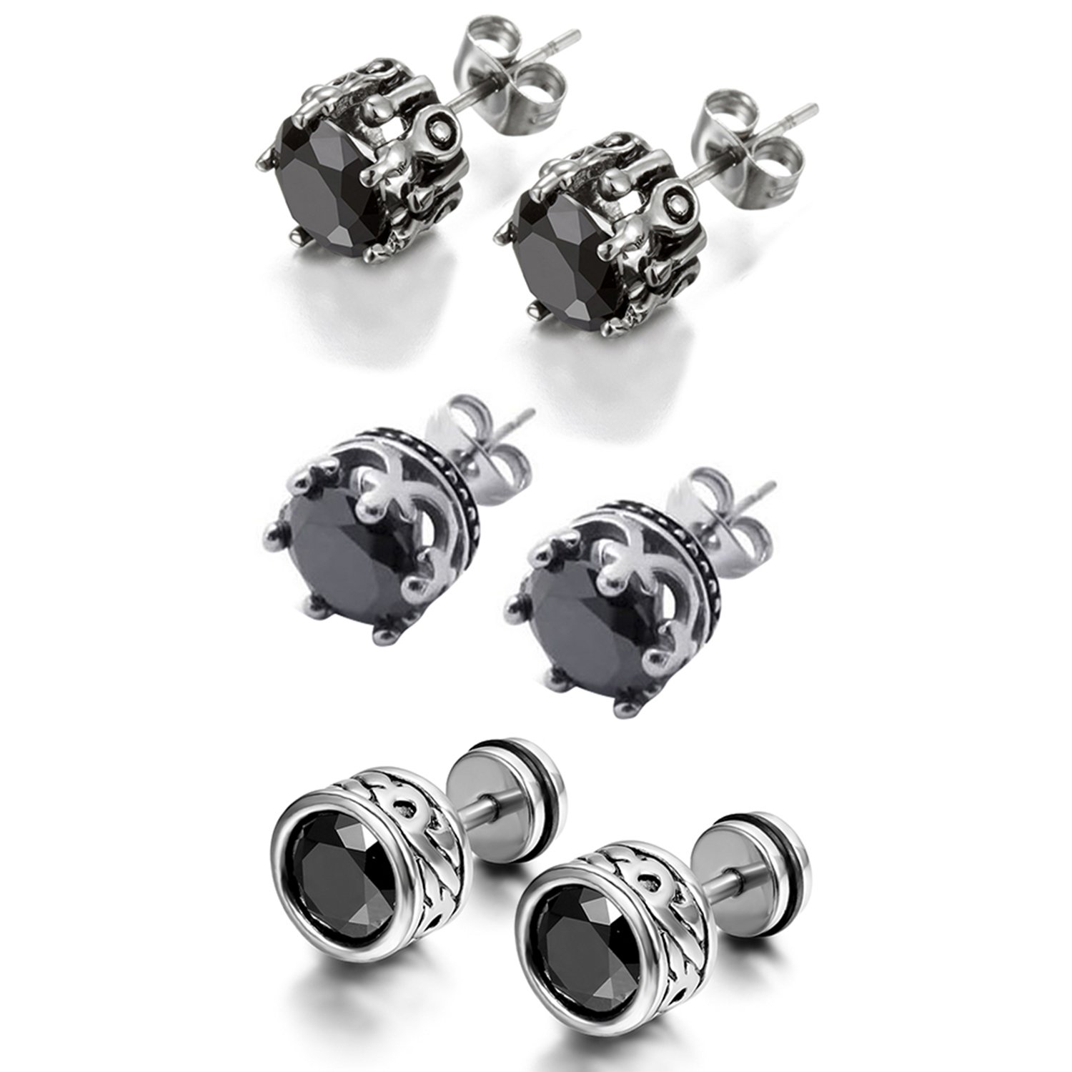 Aroncent 6 Pcs Girl Women Stud Earring Set Stainless Steel Zircon Ear Stud Pin Screw Back