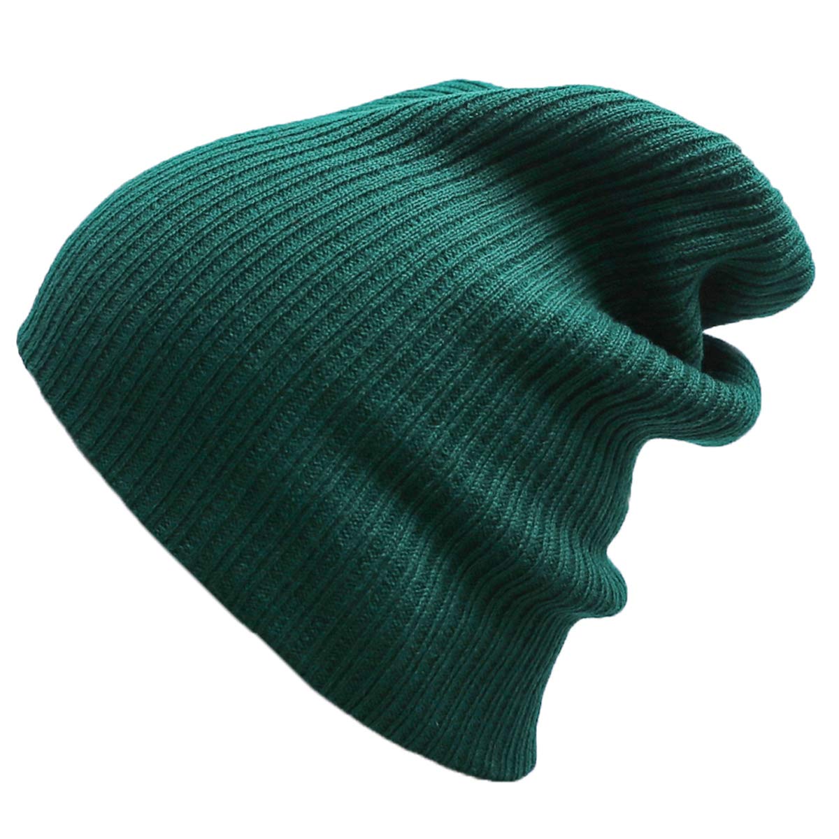 Slouchy Beanie Casual Knitted Winter Hat Cuffed Plain Warm Cap Pure Color Simple Skull Cap for Women Men (Medium, Green)