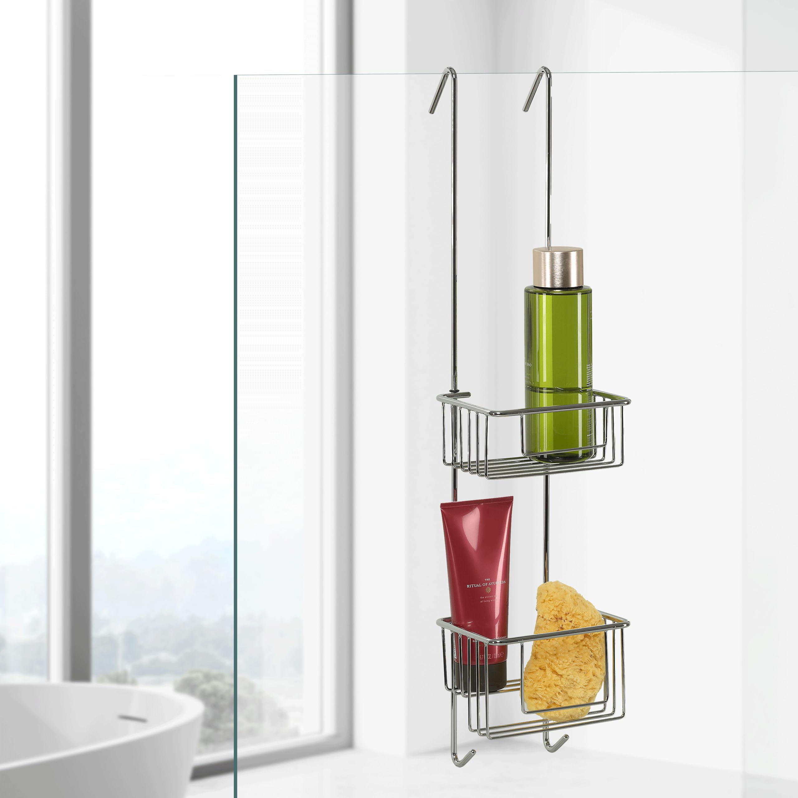 kowald ® Design Shower Caddy Hanging | Two-Tier Shower Shelf | 27x6x5in | No Drilling Required | Chrome-Plated Rustproof