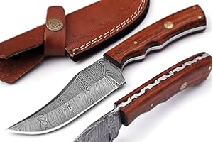 VIKING HUNTER Handmade Damascus Steel Hunting 9-Inch Fixed Blade Knife with Leather Sheath | Ideal for Hunting, Outdoor Camping, and Survival Bushcraft Knife. (VK-HK-12)