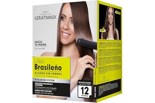 Brazilian Straightening Kit with Keratin and Hyaluronic Acid, Free of Formol and Parabens, 12 Weeks of Professional Straighte