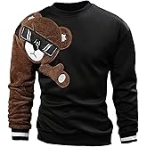 GORGLITTER Men's Bear Pattern Long Sleeve Sweatshirts Drop Shoulder Crewneck Pullover Tops