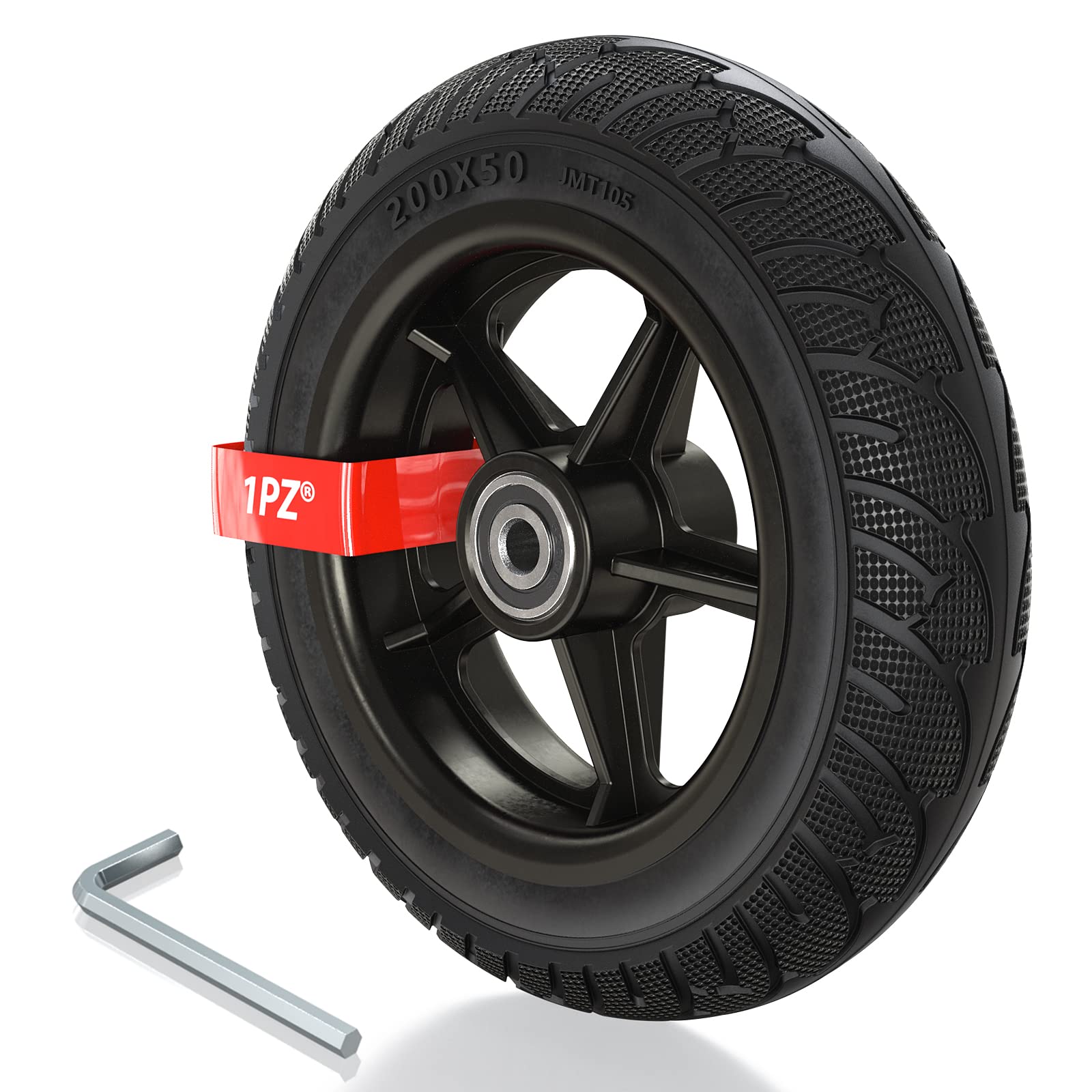 1PZ UK8-0SL 8 Inch Scooter Solid Tyre with Hub 200x50 Solid Front Wheel Puncture Proof Explosion-Proof Easy Installation for Electric Scooter