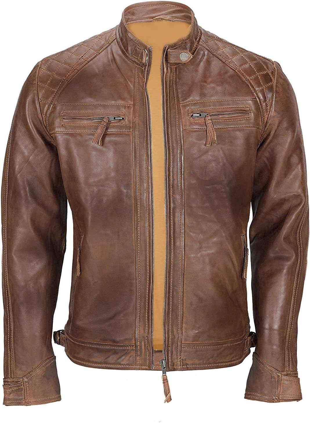 Absolute Leather Men's Franco Distressed Brown Genuine Lambskin Leather Jacket