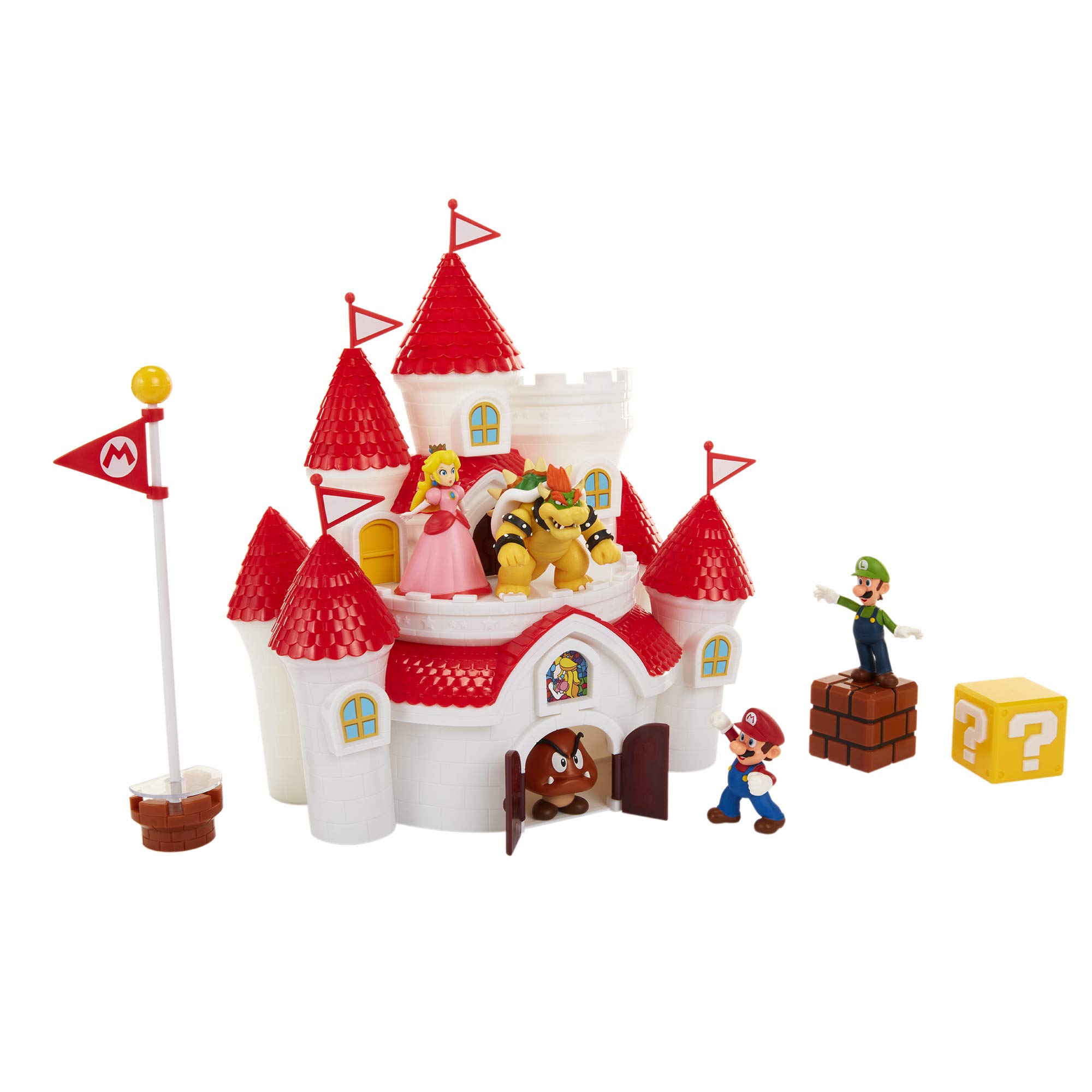 Nintendo Super Mario Deluxe Mushroom Kingdom Castle Playset with 5 2.5" Articulated Action Figures & 4 Accessories (Includes Mario, Luigi, Princess Peach, Bowser)
