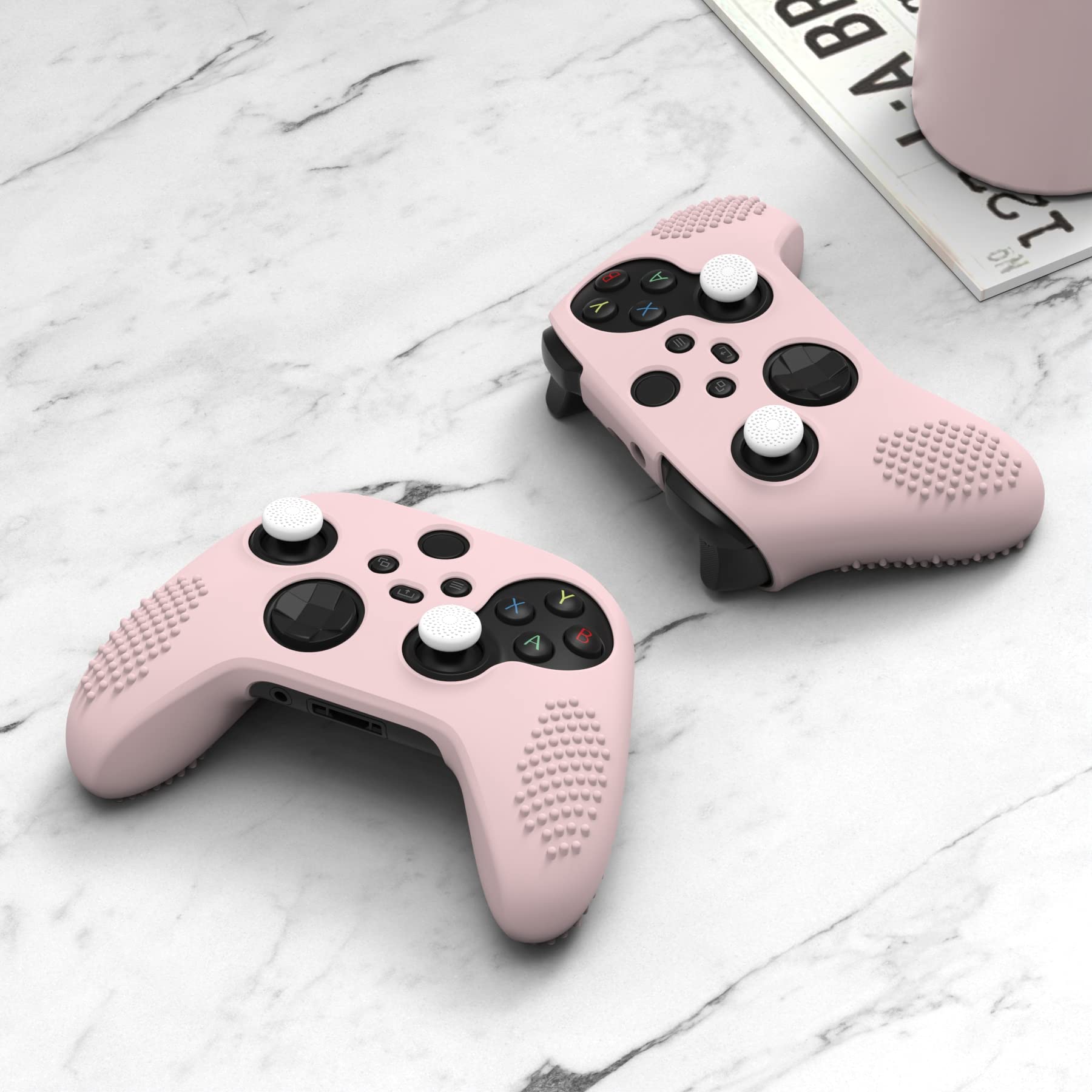 eXtremeRate PlayVital Cherry Blossoms Pink 3D Studded Edition Anti-slip Silicone Cover for Xbox Series X/S Controller, Soft Rubber Case Protector for Xbox Core Wireless Controller with Thumb Grip Caps