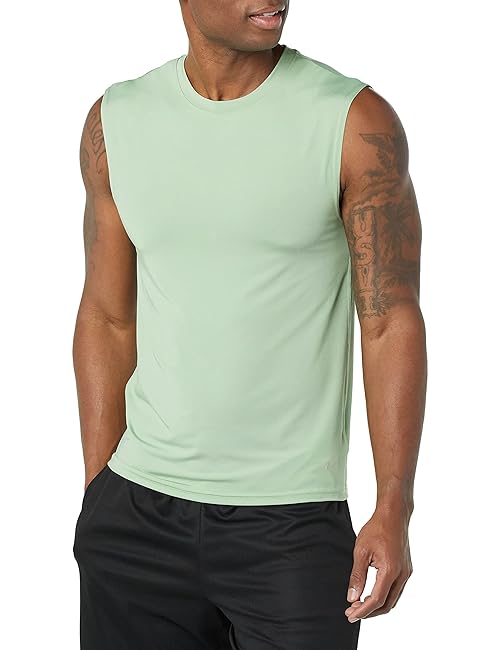 Amazon Essentials Men's Active Tech Stretch Workout Tank Baselayer, Sage Green, Large