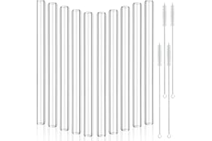 Worldity 20pc 12in Glass Borosilicate Blowing Tubes, 12mm OD, 8mm ID, 2mm Thick Wall Clear Glass Pipe with 4 Cleaning Brush for Laboratory Experiment