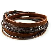 FRD.2Y Genuine Leather Bracelet for Women &amp; Men,Unisex Multilayer Leather Adjustable Bracelet Cuff Wrap Multicolor Rope Wristband
