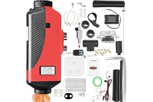 PRIJESSE 5KW Diesel Air Heater, 12V 5000W Diesel Parking Heater with LCD Monitor, Muffler Thermostat Remote Control, 10L Tank & Silencer for Car Trucks Motor-home Boat Bus RV Motorhome Touring (Red)