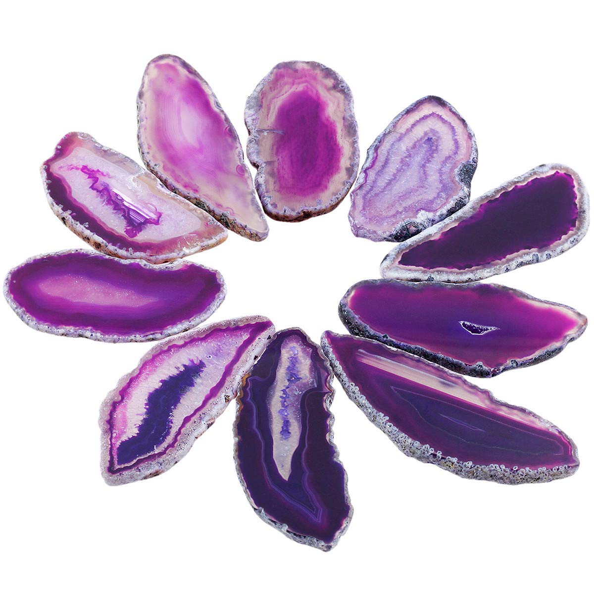 Nupuyai 10 pcs Purple Undrilled Agate Light Table Slices, Irregular Polished Geode Agate Slab Cards for Home Wedding Party Decor
