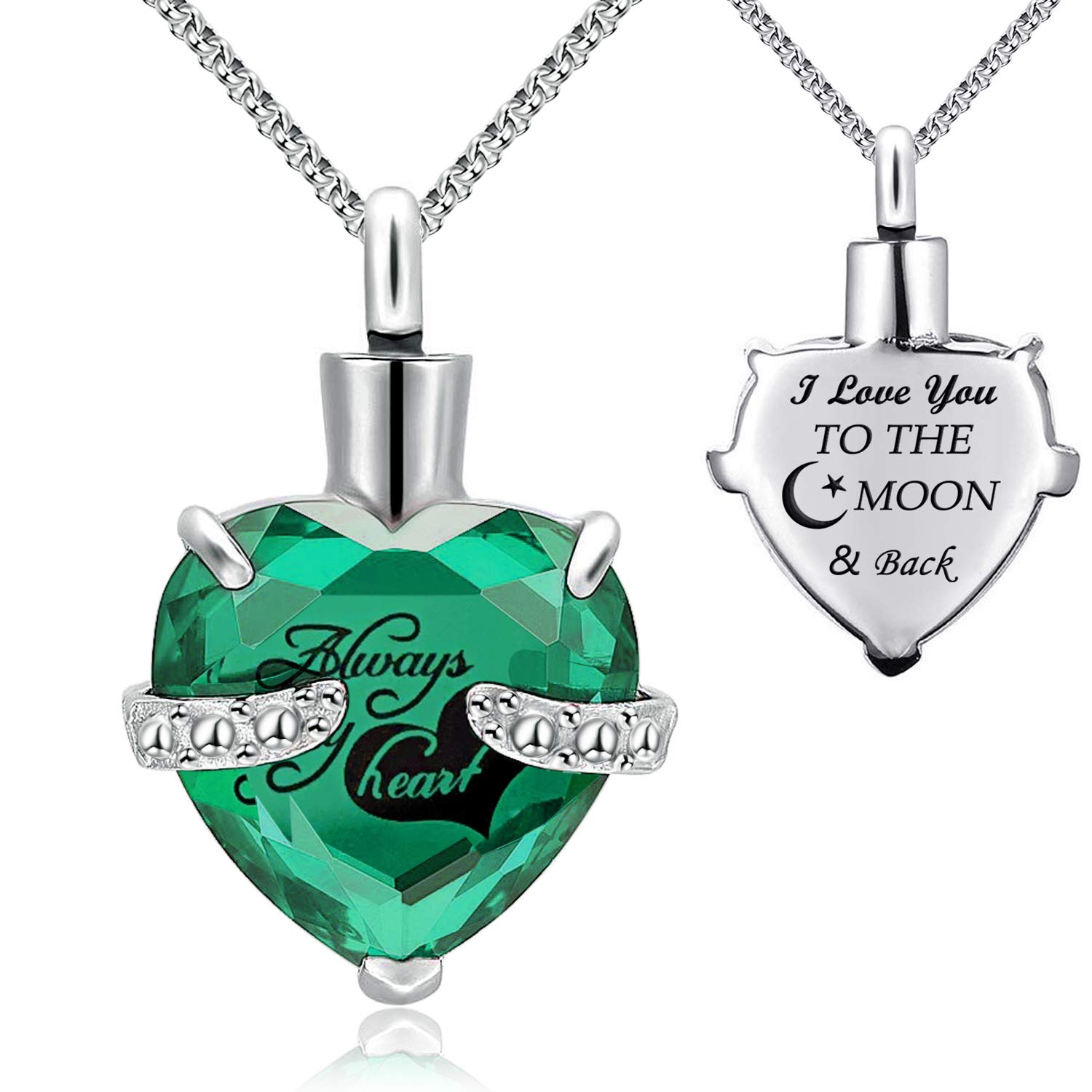 Urn Necklace for Ashes Always in My Heart I Love You to the Moon and Back Birthstone Cremation Keepsake Pendant Necklaces (August) — image 1