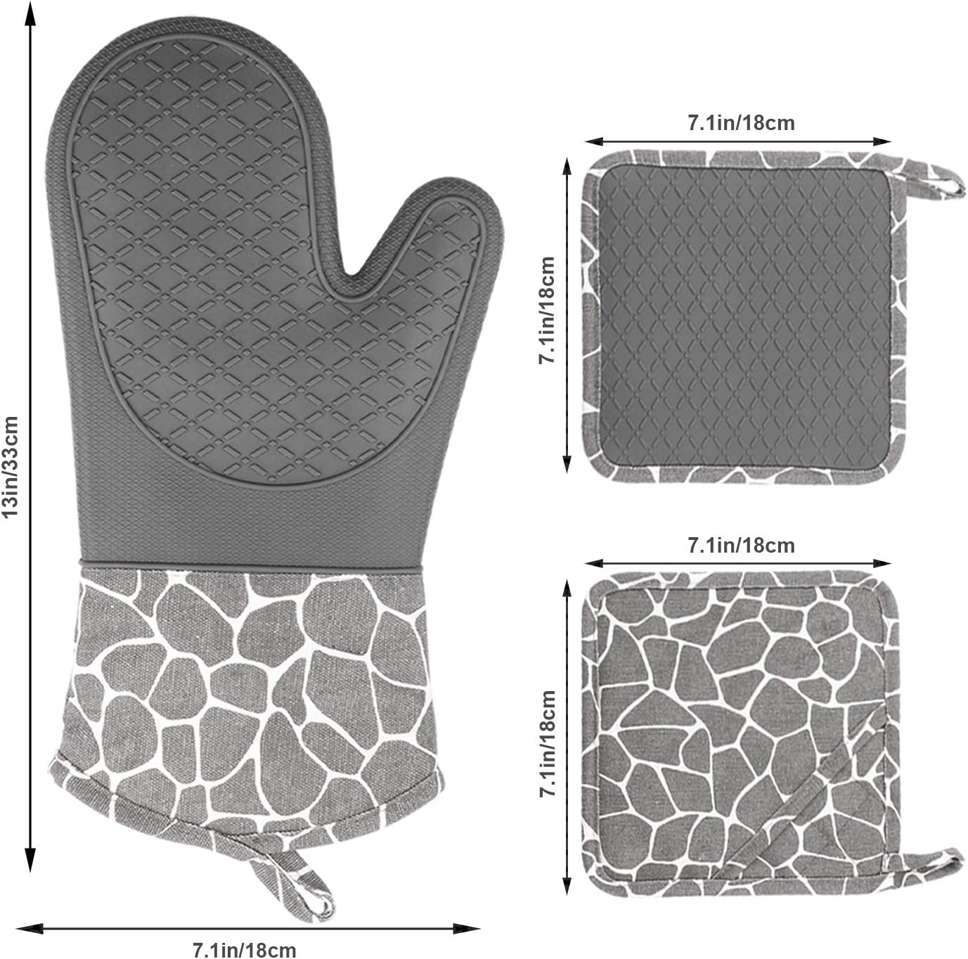 Gesentur Oven Gloves, Heat Resistant Silicone Oven Gloves, Non-Slip Kitchen Oven Mitts 1 Pair and 2 Pot Holders - Image 4