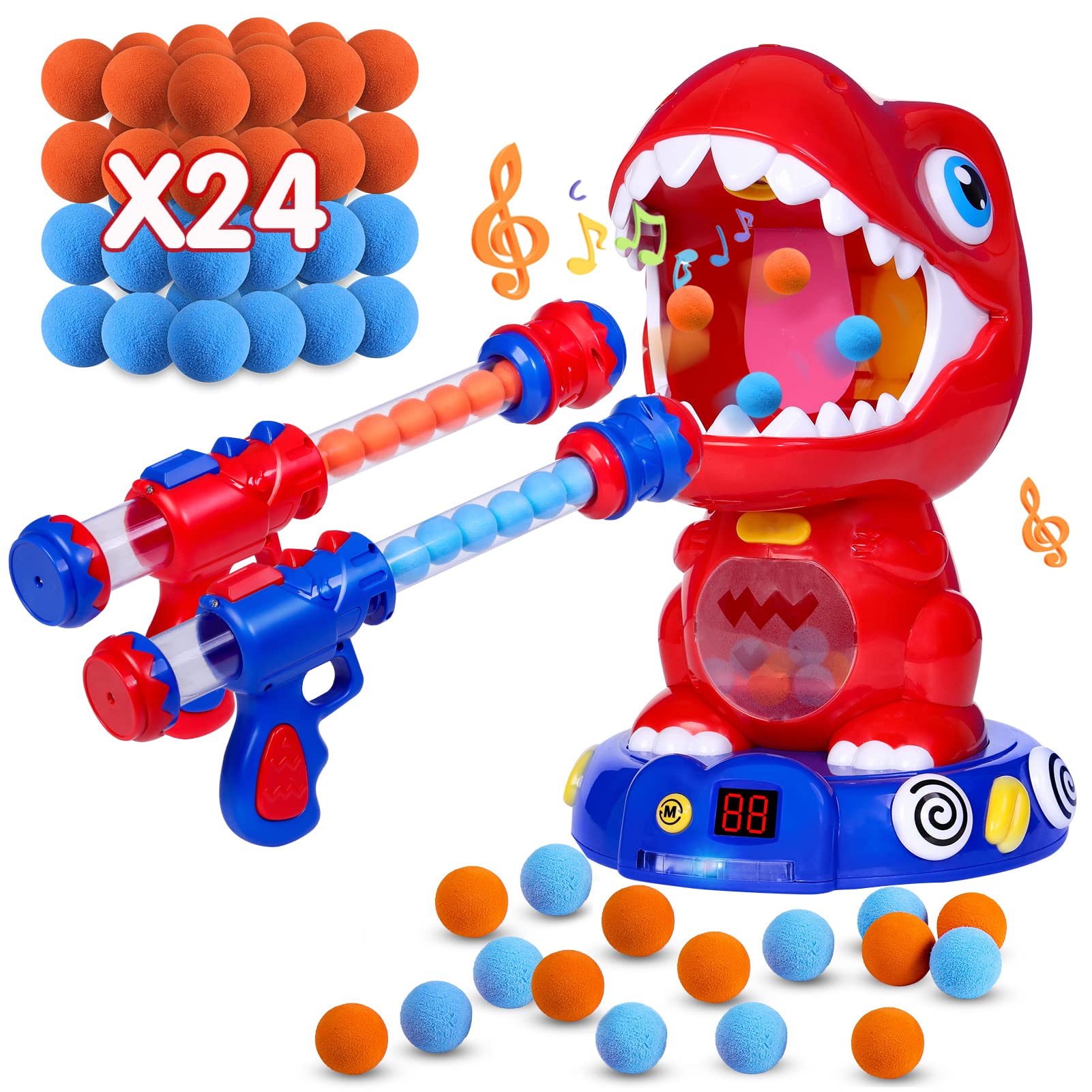 NATTHSWE Movable Dinosaur Shooting Toy, Shooting Games for Kids with Spraying 2 Pump Guns 48 Foam Balls Girls Boys Toys Age 6 7 8 9+ Birthday Gift