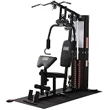 BalanceFrom Multifunctional Steel Frame Home Gym Machine with Floor Mat – Strength Training Workout Station with 160-Pound Weight Stack, Lat Pull & Low Row Bars, 4-Roll Leg Developer & Press