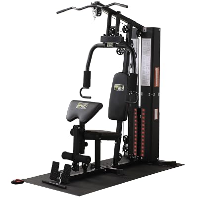 BalanceFrom Multifunctional Steel Frame Home Gym Machine with Floor Mat – Strength Training Workout Station with 160-Pound Weight Stack, Lat Pull & Low Row Bars, 4-Roll Leg Developer & Press