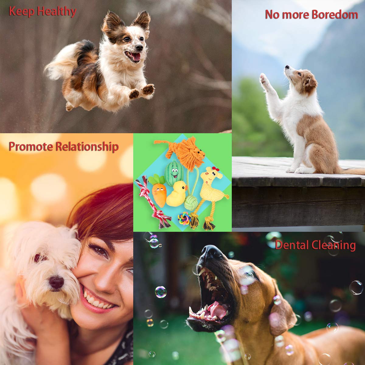 Dog Toys for Aggressive Chewers, Puppy Chew Toys - 100% Natural Cotton Rope Teething Toys - Squeak Toys - Dog Balls - Plush Dog Toy - Tug of War Ball - Toys for Small Pet Dogs 9 Pack Gift Set