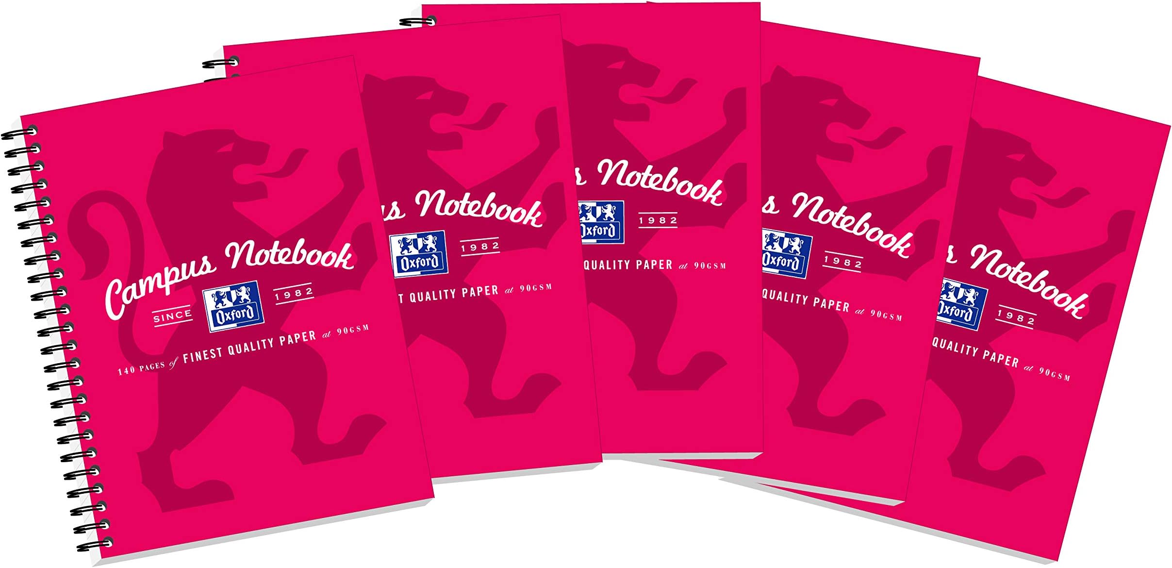 Oxford Campus A5 Notebook - Pink, Pack of 5