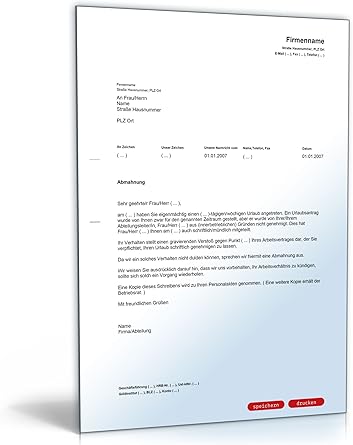 Abmahnung Eigenmachtiger Urlaubsantritt Pdf Download Amazon De Software