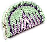 La Vivia Cute Coin Purse for Women Pink & Green Small Beaded - Handmade Mini Zipper Wallet Pouch Native American - Czech Glass Seed Beads Leather Change Purse Vintage Gift Wristlet Travel Compact
