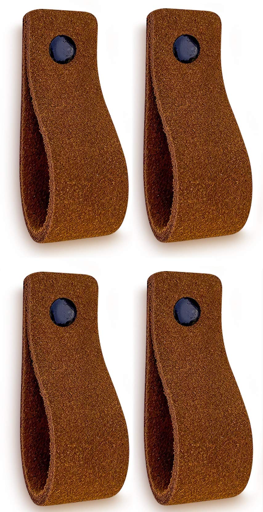 Brute Strength - Leather Handles for Furniture - Suede - Cognac - 4 pcs - 16,5 x 2,5 cm - Cabinet Handle, Door Handle for Kitchen, Bathroom, cabinets, Dresser, Wood
