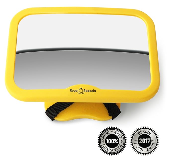 ROYAL RASCALS Baby Car Mirror for Back Seat Safest Yellow Frame