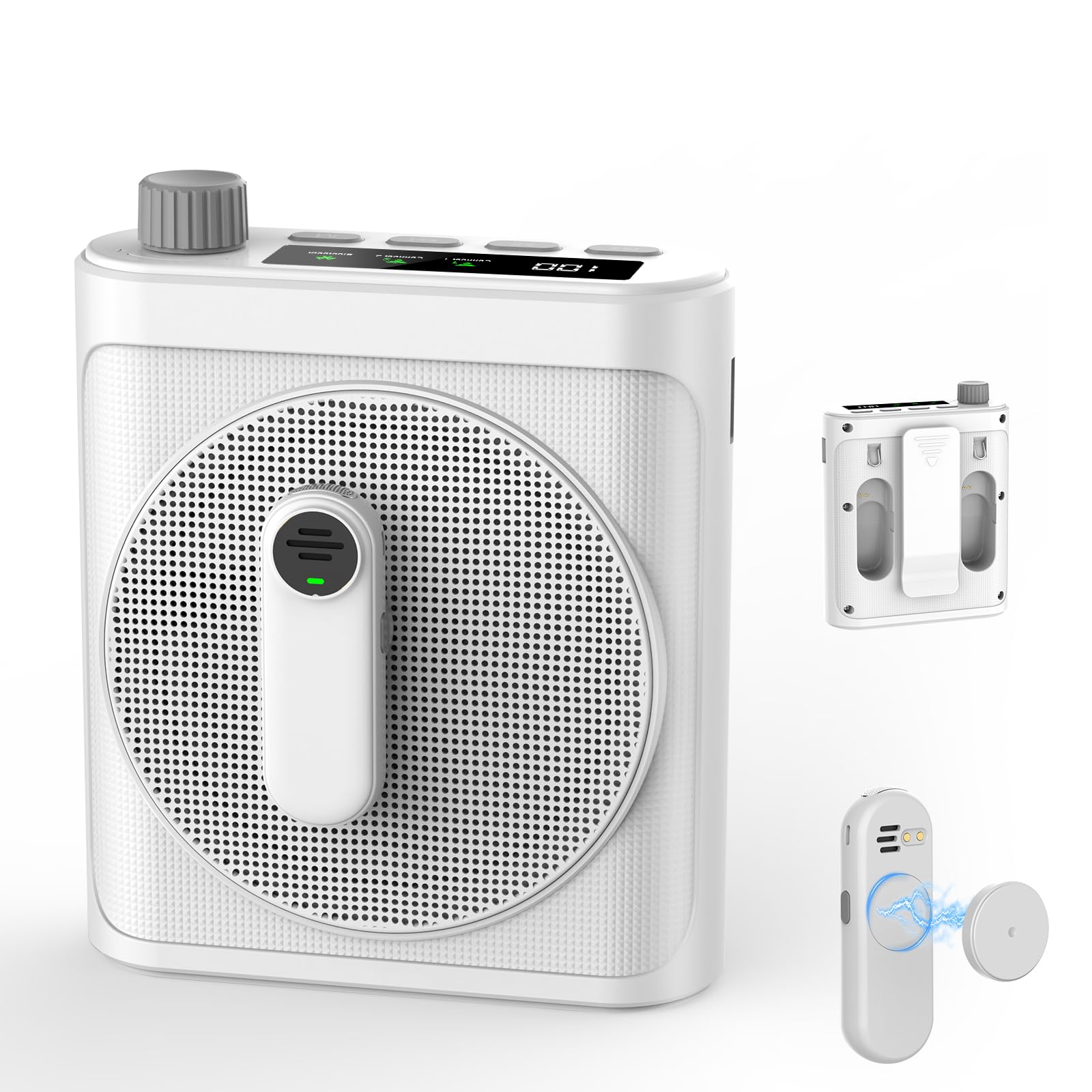 Photo 1 of 15W Wireless Voice Amplifier with 2 Magnetic Lavalier Mics & Noise Reduction - Bluetooth 5.3 PA System for Teachers, Tour Guide, Yoga - 15H Rechargeable Battery, Waist-Mount Design (White)