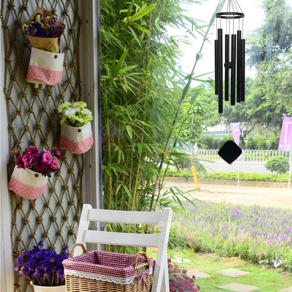 BLESSEDLAND Premium Wind Chimes-6 Hollow Aluminum Tubes, 28" Wind Chime for Garden, Yard, Patio and Home Decoration (Black) … : Garden & Outdoor