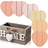 Patelai Set of 6 Wooden Heart Coasters House Warming Gifts New Home White Elephant Gifts for Adults Funny Farmhouse Coasters with Holder for Coffee Table Protection Decoration(Home,Warm Pink)