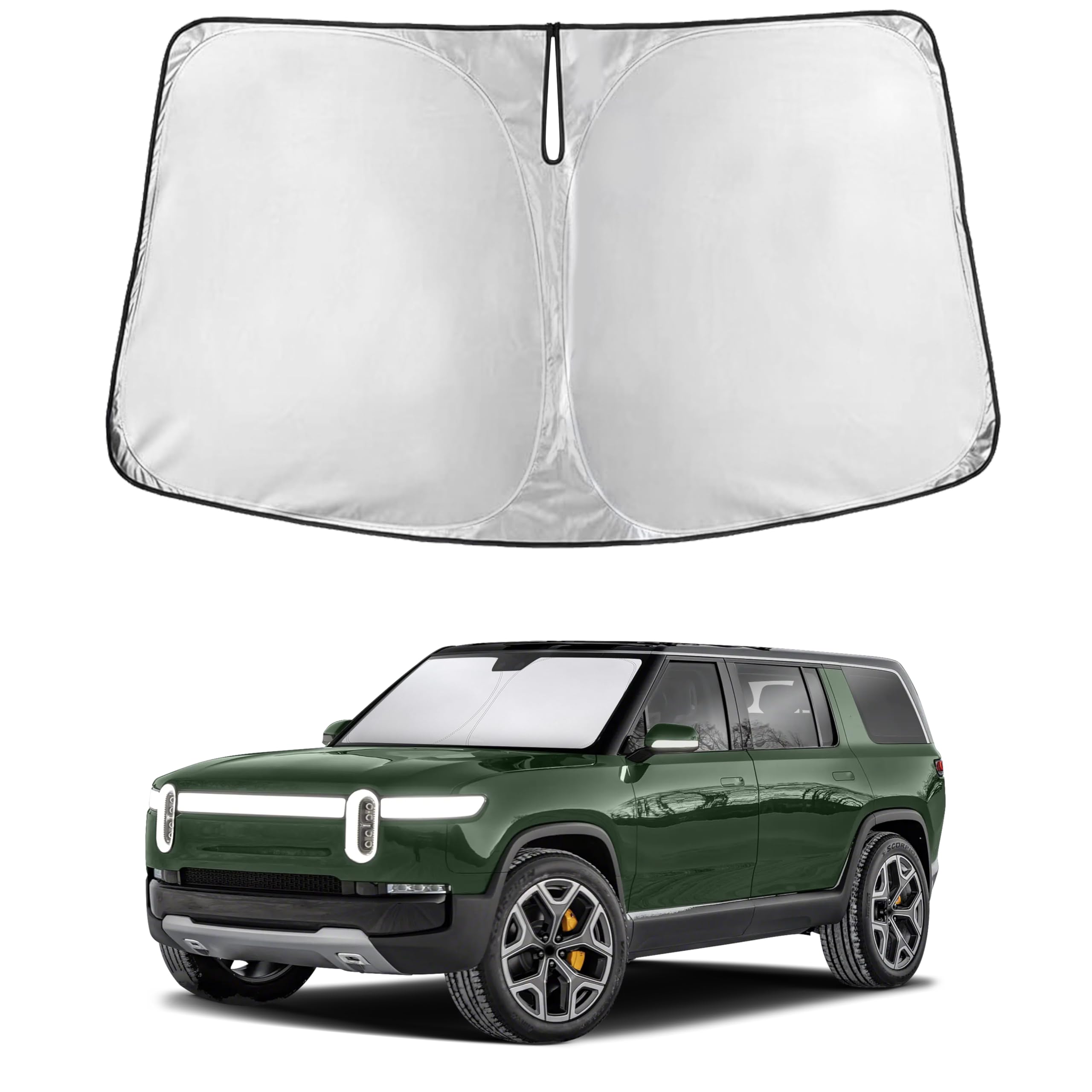EcoNour Windshield Sun Shade Compatible for Rivian R1S 2022–2026 | Electric SUV Front Window Sun Visor Protector | Foldable 4-Layer Sunshade | UV & Heat Blocking | Keeps Interior Cooler