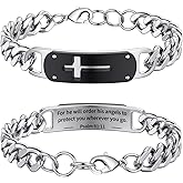 Lunvky Jesus Cross Bracelet for Men Boys, Stainless Steel Cuban Cross Chain Link Bracelets Bible Verse Christian Cool Jewelry Graduation Trendy Valentine gifts for Kids Teen Boy