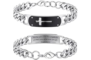 Lunvky Cross Bracelet for Men Boys, Stainless Steel Cuban Cross Chain Link Bracelets Bible Verse Christian Cool Jewelry Graduation Easter Basket Stuffers Gifts for Kids Teen Boy 7.5-8.5 Inches