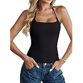 Women's Halter Tank Tops Double Lined Backless Sexy Going Out Y2K Slim Fit Camisole Top