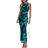 PRETTYGARDEN Womens Summer Wedding Guest Dress 2026 Spring Mesh Sleeveless Bodycon Ruched Floral Holiday Maxi Long Dresses