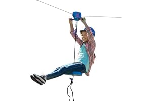 HearthSong 150-Foot Galvanized Steel Backyard Zipline Kit with Adjustable Seat, Blue