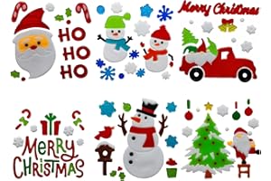 Gift&Fun Christmas Gel Window Clings,6 Pieces Set, Holiday Decorative Stickers with Santa, Snowman, Tree Designs, 7.9x7.9Inch (Christmas Window Gel Cling Snowman 6 Sheets)