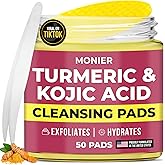 Turmeric Kojic Acid Cleansing Pads for Face Dark Spots - Hydrates & Plumps Skin - With Vitamin C & E - Sensitive Skin Friendly (50 Pads)