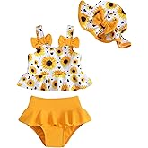 Mioglrie Baby Infant Swimsuit Girl Toddler Bathing Suit Girl Summer Beach Bikini Tankini Swimwear Hat 3-24 Months 2t-5t