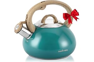 HAUCE RADIO Tea Kettle,Teapots for Stove Top,2.0 Quart with Wood Pattern Handle Loud Whistle Food Grade Stainless Steel Teapot,for Heating Milk, Coffee, Chocolate
